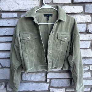 Forever 21 Olive Corduroy Jean Jacket